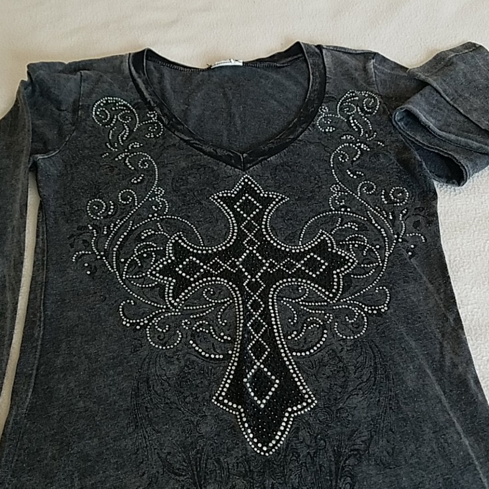 Distressed black Bling Cross Shirt